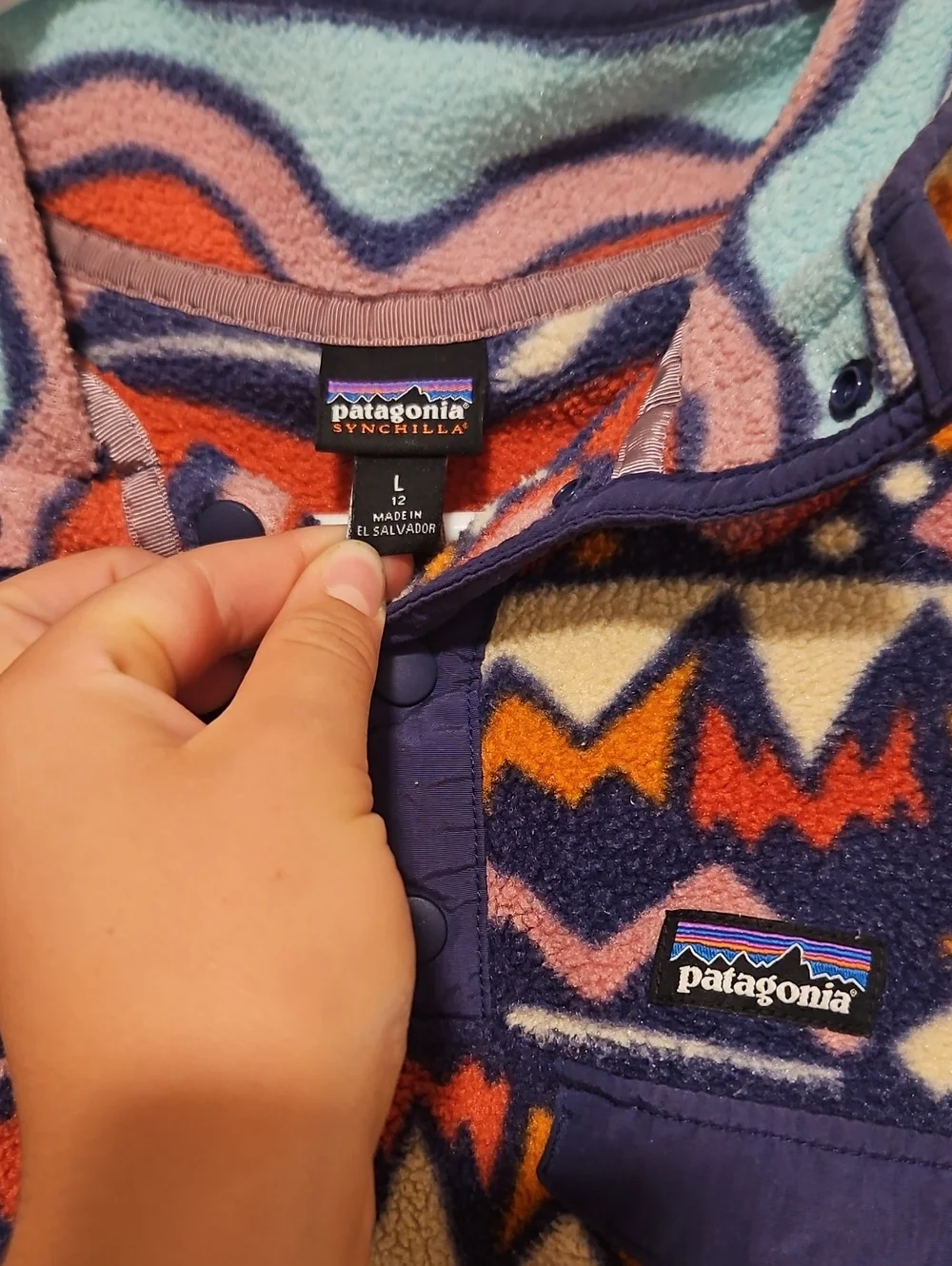 Patagonia Multicolor Geometric Zip-Up Fleece - Navy, Orange, Teal, Yellow
